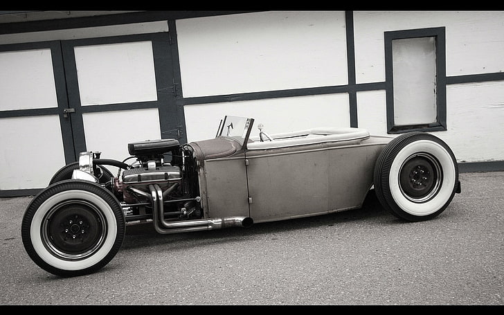 Vehicles, Hot Rod, Black & White, Classic Car, Engine, Rat Rod, HD wallpaper