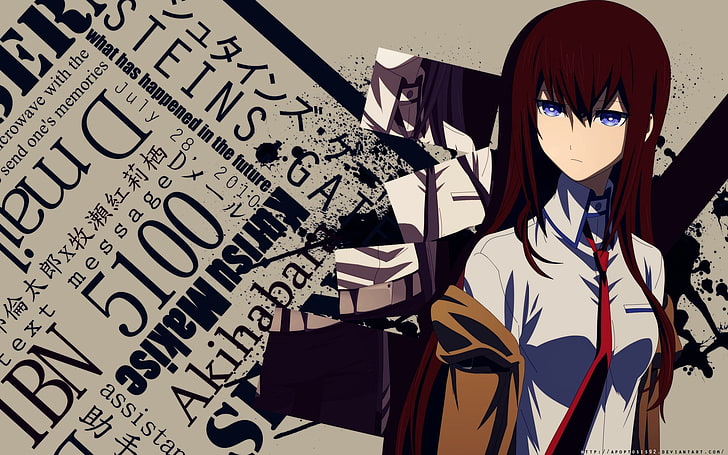 Steins; Gate, Makise Kurisu, аниме момичета, ученичка, аниме, вратовръзка, HD тапет