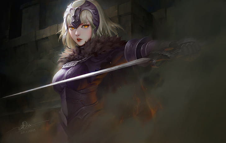 Jeanne darc alter Avenger (FateGrand Order) 금발 애니메이션 소녀 운명 시리즈 갑옷 FateGrand Order 비디오 게임 칼, HD 배경 화면