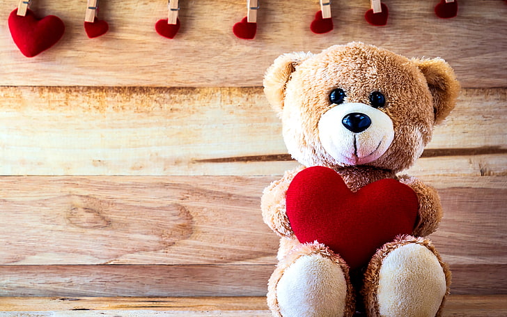 Teddy Love Heart, mainan mewah beruang coklat, Love,, heart, teddy, Wallpaper HD