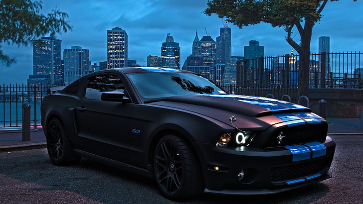 Ford Mustang negro, Ford Mustang, coche, muscle cars, Fondo de pantalla HD