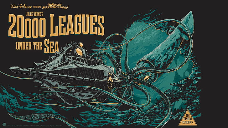 20000 Leagues Under the Sea Disney Squid Giant Squid Submarine Underwater HD, filmy, morze, podwodne, disney, gigant, łódź podwodna, pod, kalmary, ligi, 20000, Tapety HD