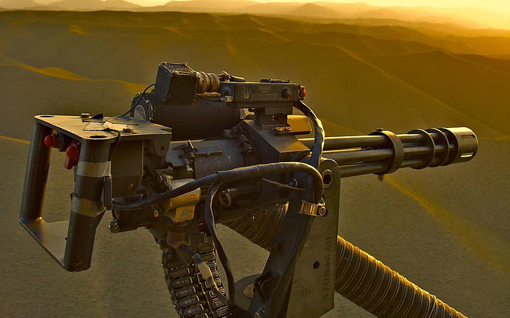 senapan mesin hitam dan abu-abu, senapan, helikopter, senapan rantai, Wallpaper HD