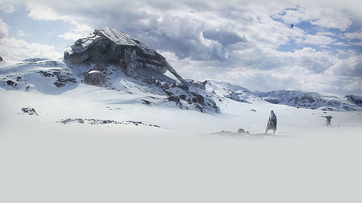 눈 덮인 산, 산, 눈, 폭풍우 조종사, 스타 워즈, Hoth, AT-AT 워커, HD 배경 화면