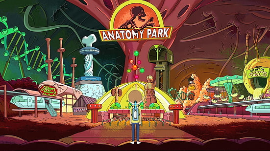 Imagen de televisión de Rick & Morty Anatomy Park, captura de pantalla de Rick y Morty, parques temáticos, Morty Smith, Fondo de pantalla HD HD wallpaper