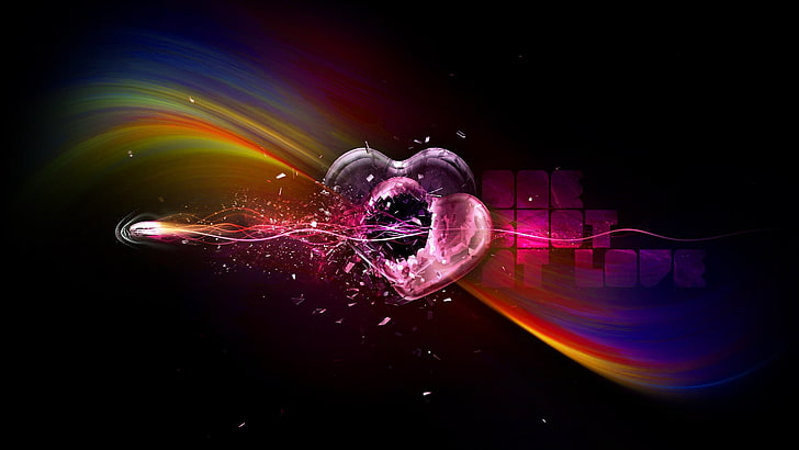 illustration coeur rose, coeur, couple, coloré, ombre, Fond d'écran HD