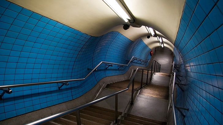 foto de escadas, metrô, descer, escadas, subterrâneo, HD papel de parede