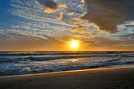 Strandufer Sonnenuntergang, Strand, Sonnenaufgang, schön, 3d und abstrakt, HD-Hintergrundbild HD wallpaper