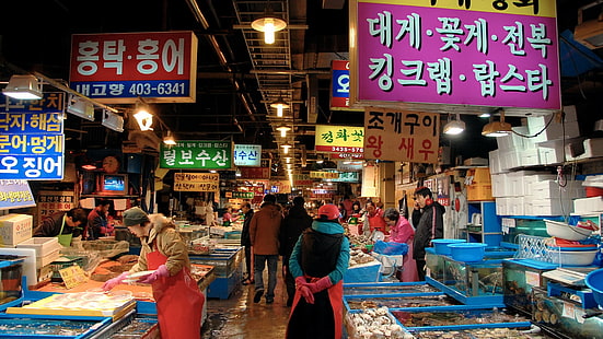 Corée Séoul paysage urbain photographie fond d'écran 10, signalisation kanji blanc et rose, Fond d'écran HD HD wallpaper