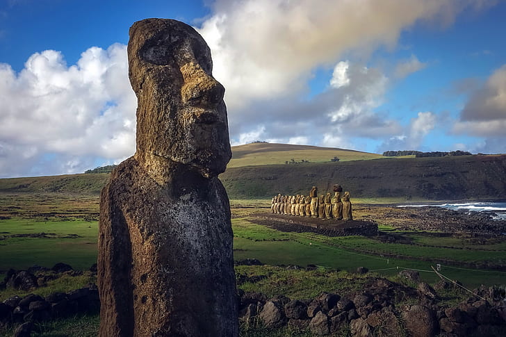 Easter Island, statue, landscape, HD wallpaper