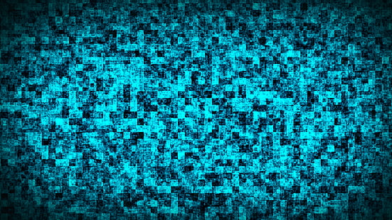 illustrazione blu e nero, mosaico, compendio, arte digitale, blu, ciano, quadrato, Sfondo HD HD wallpaper
