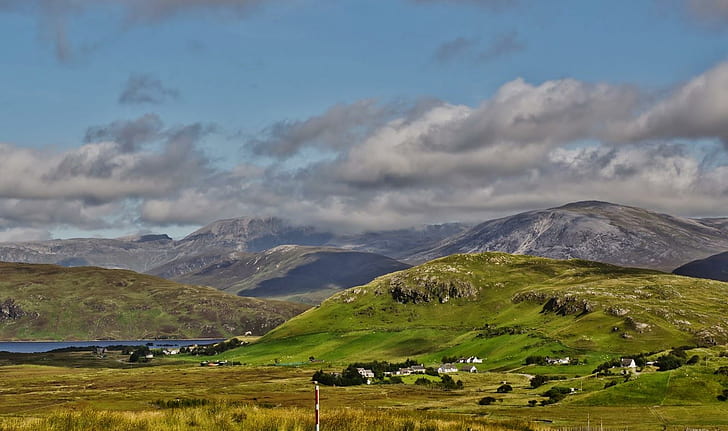 Unapool - Scotland, green coated hill, scottish-highlands, scotland, highlands, unapool, HD wallpaper