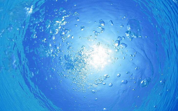 вода, океан, подводный мир, пузырьки кислорода, HD обои