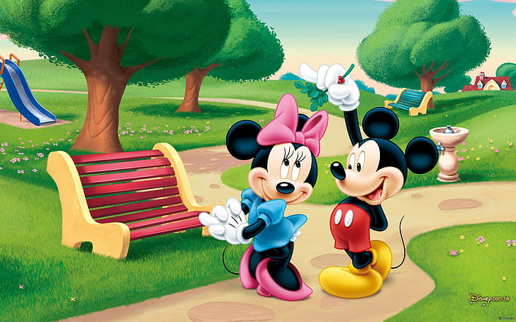 Mickey Mouse And Minnie Mouse In The Park Desktop Wallpaper Hd, HD wallpaper
