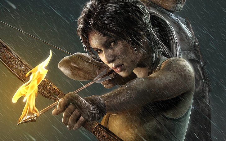 Lara Croft Tomb Raider, lara croft, fire arch, fire arrows, HD wallpaper