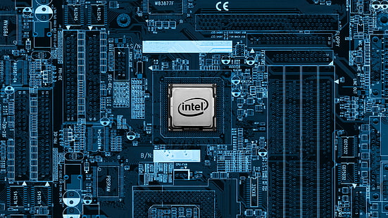 blue Intel motherboard, Intel, motherboards, IT, computer, HD wallpaper HD wallpaper