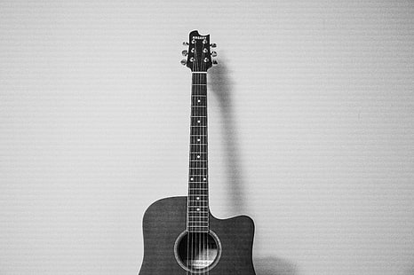 جيتار صوتي بتدرج الرمادي ، جيتار ، آلة موسيقية ، وزن الجسم، خلفية HD HD wallpaper