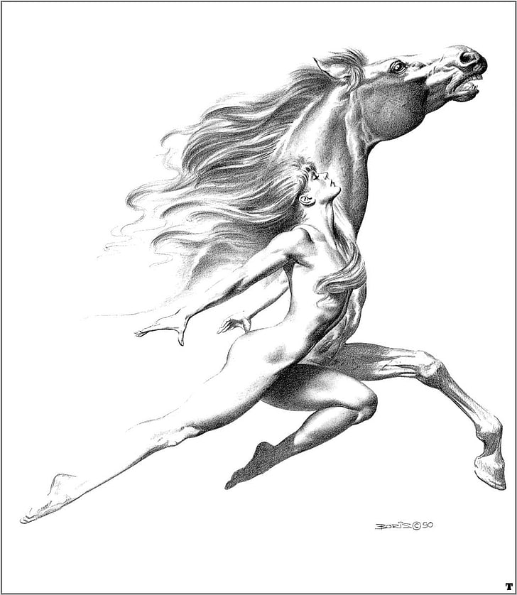 women horses monochrome drawings boris vallejo greyscale 1051x1210  Animals Horses HD Art , women, horses, HD wallpaper