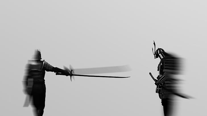 Samuraj, Miecze, Cień, 2 sylwetki samurajów, samuraj, miecze, cień, Tapety HD