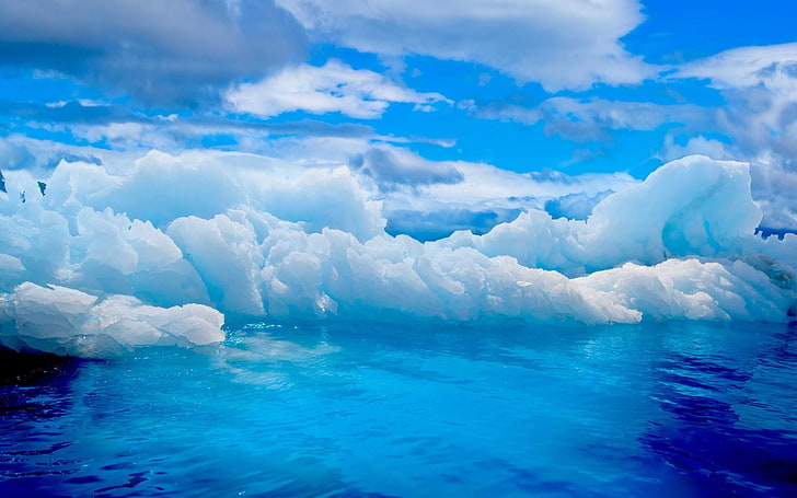 푸른 물에 얼음, 빙산, 자연, 겨울, HD 배경 화면
