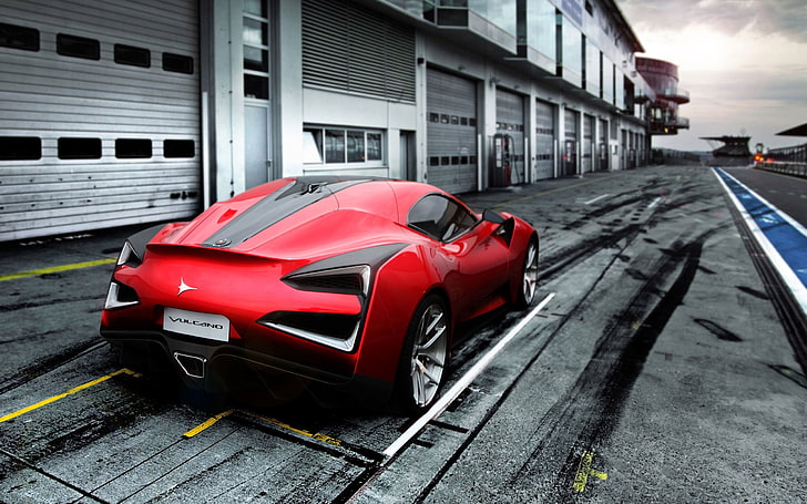 red and black coupe, icona, vulcano, red, rear view, HD wallpaper