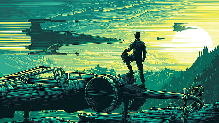 رجل يقف على ورق حائط رقمي للطائرات ، حرب النجوم: The Force Awakens ، حرب النجوم ، دان مومفورد، خلفية HD