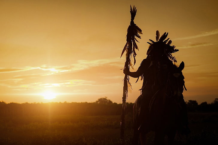 تصوير ، أمريكي أصلي ، حصان ، صورة ظلية، خلفية HD