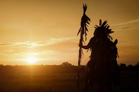 Fotografia, Native American, Koń, Sylwetka, Tapety HD HD wallpaper