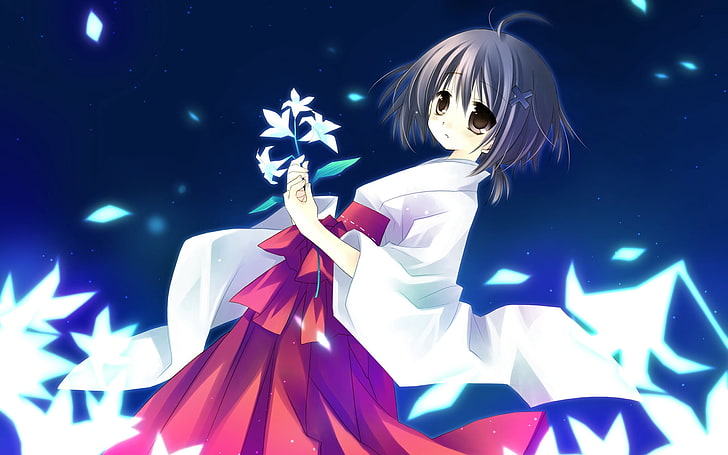 mulher na ilustração de quimono, amatsume akira, menina, morena, quimono, flor, HD papel de parede