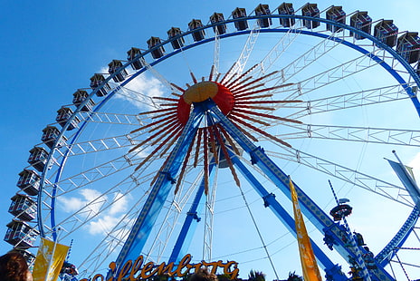 blue ferris wheel, ferris wheel, oktoberfest, entertainment, attraction, HD wallpaper HD wallpaper