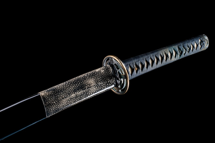 czarny miecz katana, japonia, miecz, katana, ramię, Tapety HD