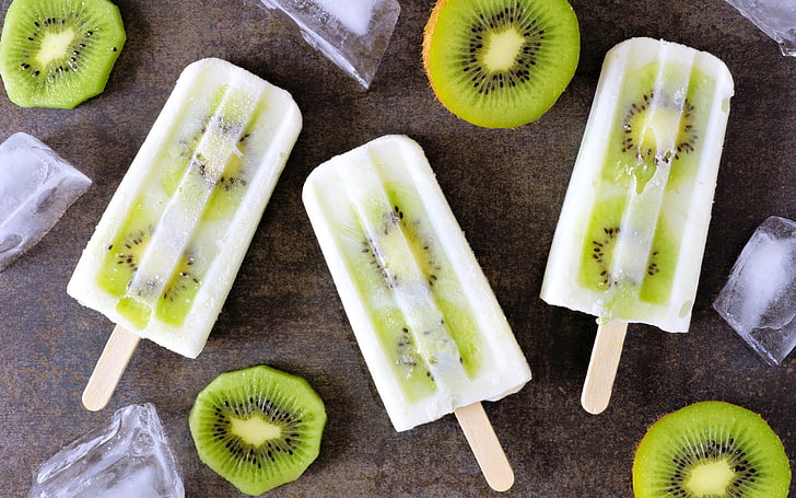 kiwi (buah), es loli, makanan, es batu, Wallpaper HD
