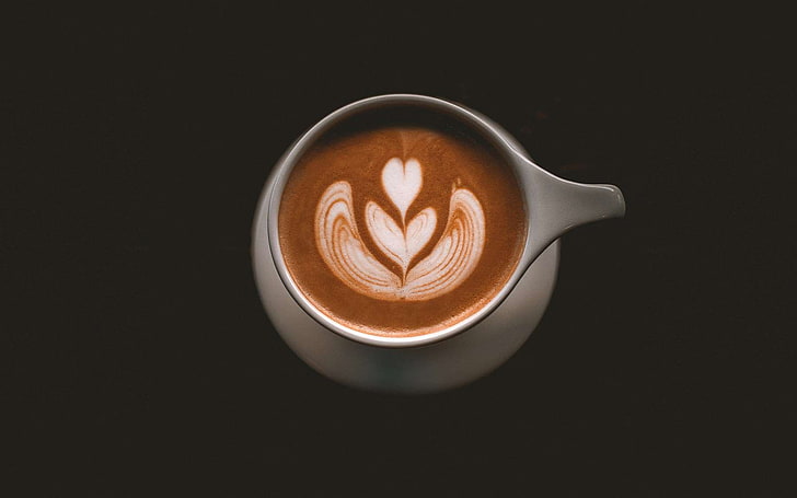 dryck, frukost, koffein, cappuccino, närbild, kaffe, kaffedryck, kaffemugg, grädde, kopp, kopp kaffe, mörk, dryck, espresso, skum, mat, varm, lattekonst, mjölk, mugg, tefat, stilleben , bord, porslin, HD tapet