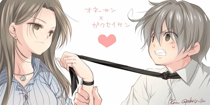 Anime, Original, Boy, Brown Hair, Girl, Long Hair, Necklace, Short Hair, HD  wallpaper | Wallpaperbetter