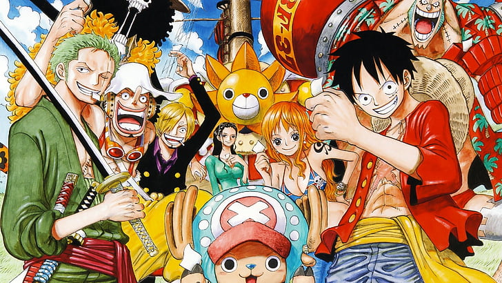 Anime, One Piece, Brook (One Piece), Franky (One Piece), Monkey D.Luffy, Mugiwara (One Piece), Nami (One Piece), Nico Robin, Sanji (One Piece), Tony Tony Chopper, Usopp (One Piece) Kawałek), Zoro Roronoa, Tapety HD