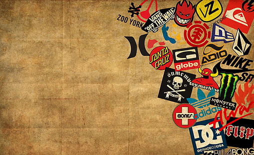 Skateboard-Logos, Symbole in verschiedenen Farben, künstlerisch, urban, Skateboard, Logos, HD-Hintergrundbild HD wallpaper