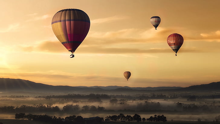 hot air ballooning, hot air balloon, sky, flight, balloon, landscape, HD wallpaper