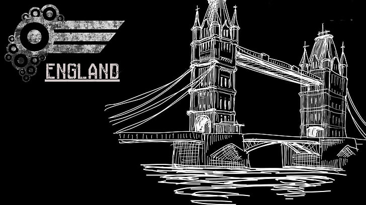Tower Bridge, ilustracja Anglii, grafika, typografia, Londyn, London Bridge, Anglia, Tapety HD