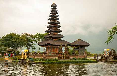 Templi, Pura Ulun Danu Bratan, Bali, Indonesia, Tempio, Sfondo HD HD wallpaper