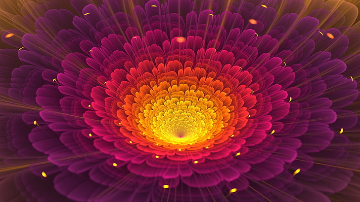 purple flower digital wallpaper, fractal, patterns, background, bright, HD wallpaper