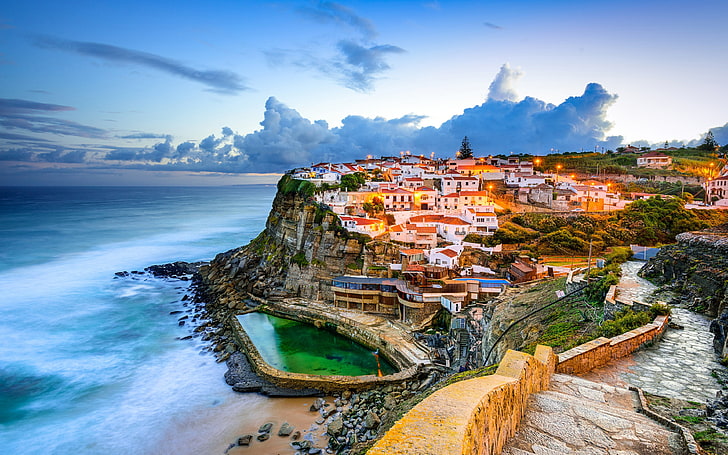 Sahil sahne turistik kasaba Sintra Portekiz, HD masaüstü duvar kağıdı