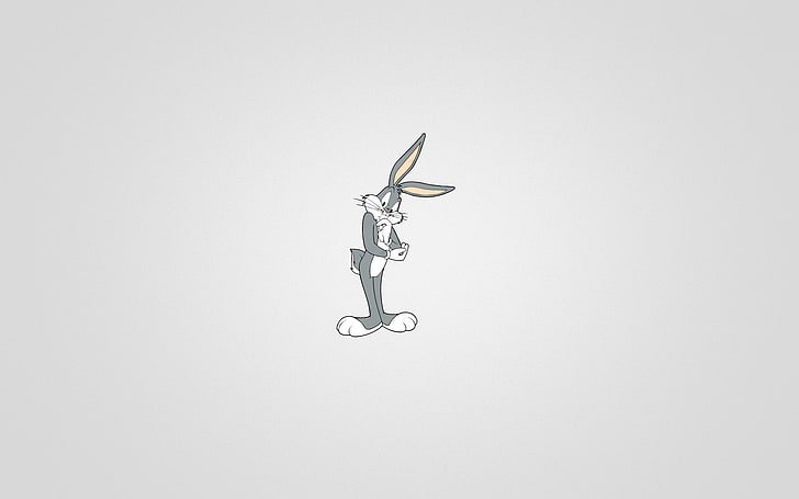 Looney Tunes Bugs Bunny illustration, minimalism, rabbit, black background, sitting, Looney Tunes, Bugs Bunny, a beam of light, Funny ringtones, light grey background, HD wallpaper