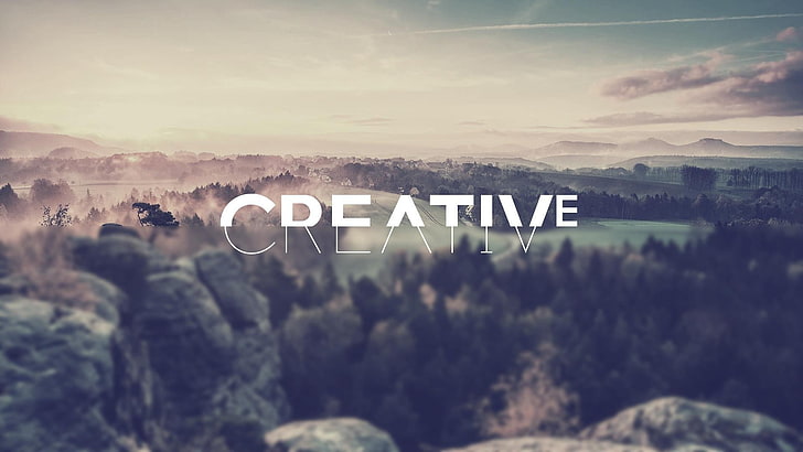 Creative text illustration, landscape, typography, blurred, filter, creativity, nature, digital art, HD wallpaper