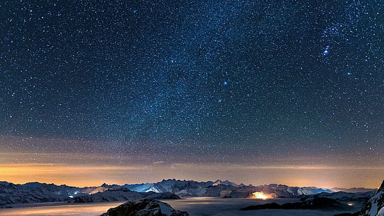 yıldızlar, gece, dağ, yıldızlı, yıldızlı gece, gece gökyüzü, HD masaüstü duvar kağıdı HD wallpaper