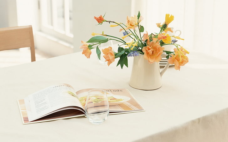 bunga oranye, meja, Wallpaper HD