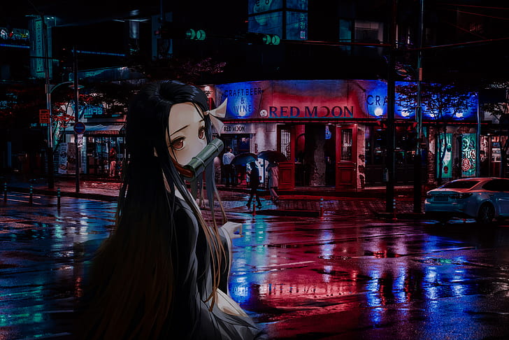 Kamado Nezuko, gadis anime, gambar dalam gambar, Wallpaper HD