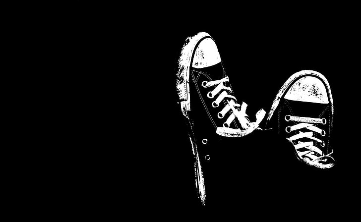 Sepatu kets, sepasang ilustrasi sepatu hitam-putih, Aero, Black, Sneakers, Wallpaper HD