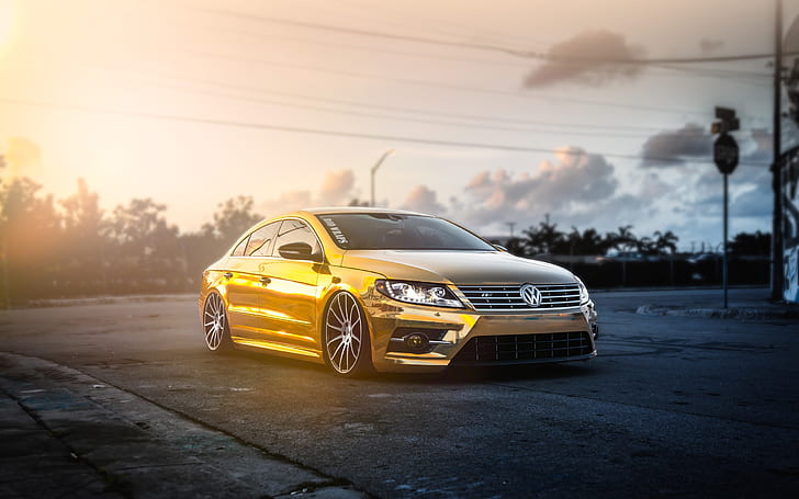 Volkswagen Passat CC Goldauto, Sonnenlicht, brauner Volkswagen Jetta, Volkswagen, Gold, Auto, Sonnenlicht, HD-Hintergrundbild