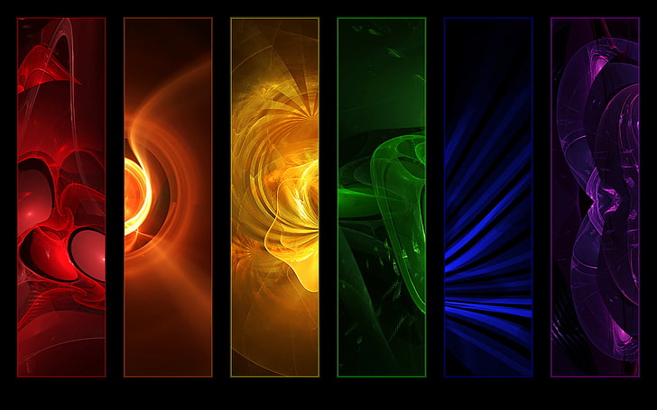 шесть цифровых обоев разного цвета, абстрактный, классный, синий, цвета, зеленый, оранжевый, фиолетовый, красный, желтый, HD обои