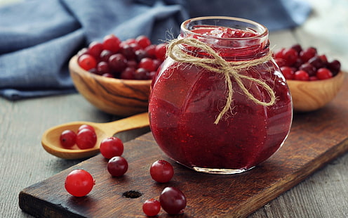 Cranberries Jam Jar, jam, cranberries, berries, jar, HD wallpaper HD wallpaper